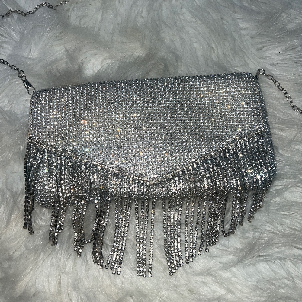 Cute fringe sparkle crystal bling crossbody purse bag
